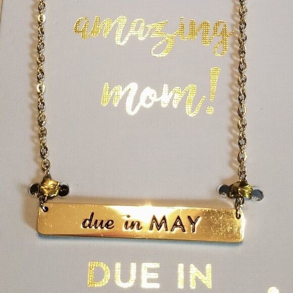 Maternity Due in May Engraved Stainless Steel 18k Necklace NEW - Picture 2 of 6
